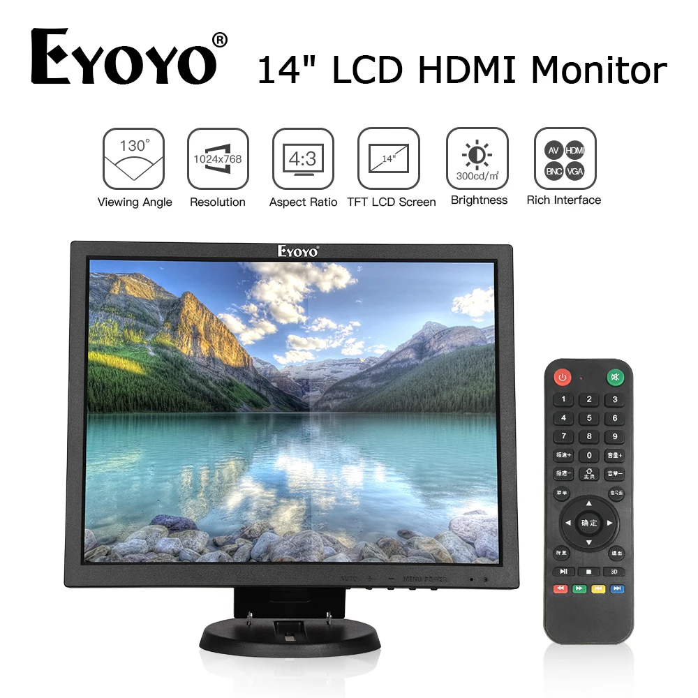 

EYOYO EM14A 14" LCD Screen 1024x768 CCTV TV Computer LCD Display For Security PC with BNC HDMI VGA AV Input Raspberry PI Monitor