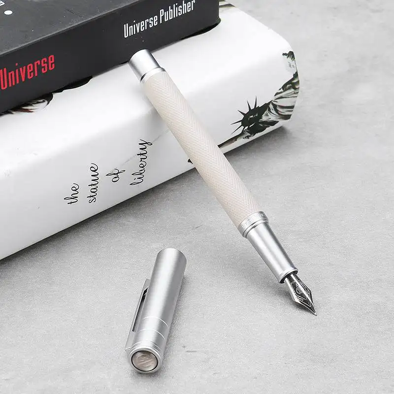 

Metal Fountain Pen F Nib Converter Pen Black White School Office Ink Pens Gift Stationery English calligraphy