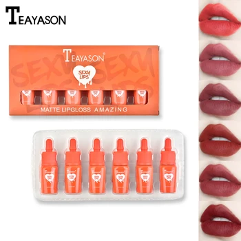 

6PCS/SET matte lip gloss by Teayason milk bottle packing sexy red brown lip cream long lasing waterproof pumpkin lip tint AM145