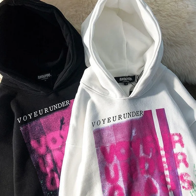 

Pop Letter Printing Sweatshirt Women Hooded Sweater Womens Plush Thickened American Retro Couple Casual Top Sweatshirt Women