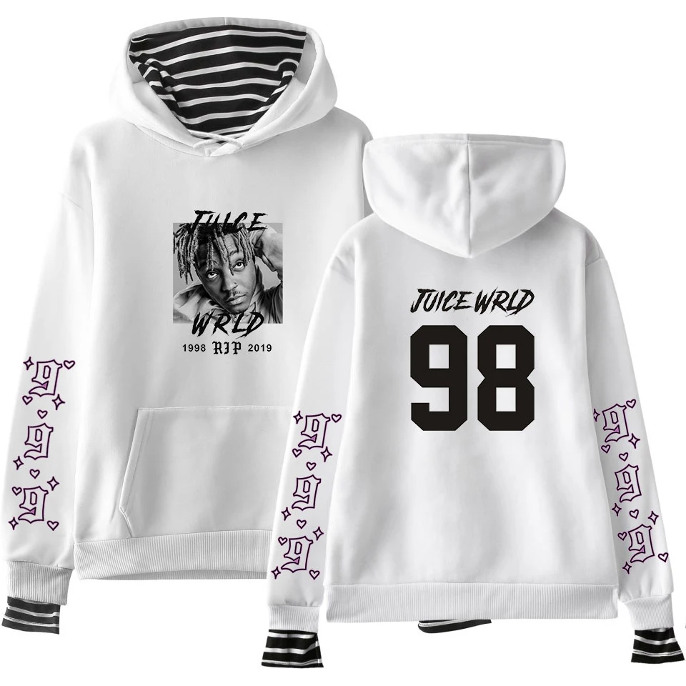 Juice Wrld Толстовка с длинным рукавом Harajuku в полоску Juce Wrld Толстовка Kpop Fake two Hoodies Толстовка для мужчин/женщин Весна хип-хоп R.I.P