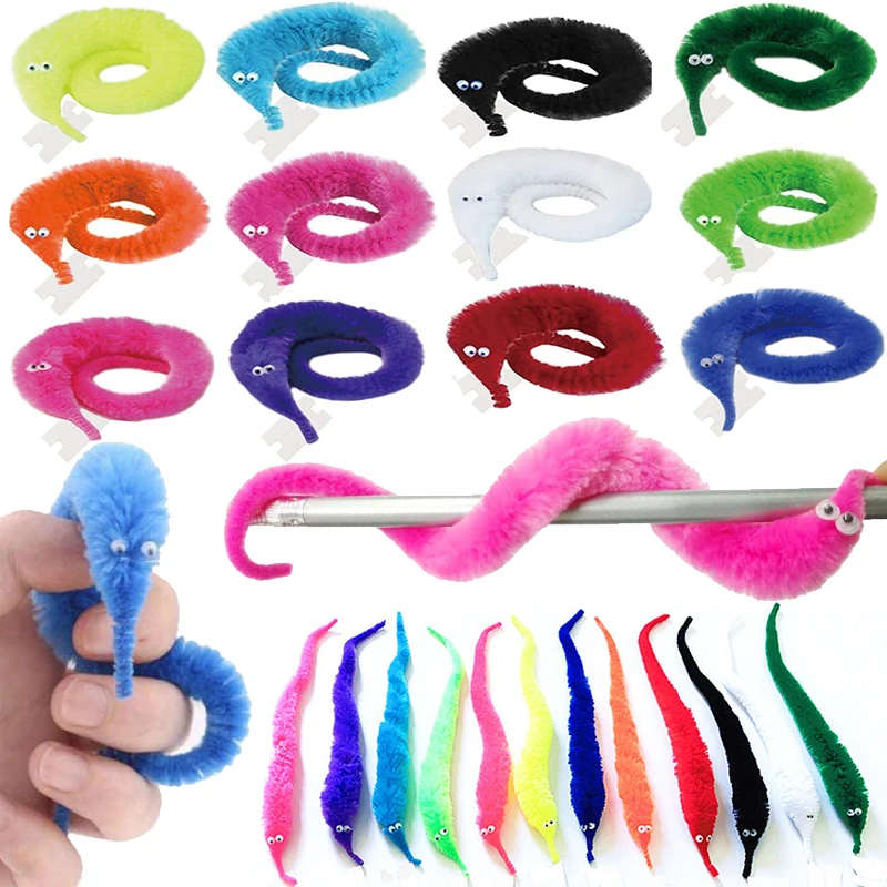 EDOBLUE 24 Pcs Magic Worm Toys Wiggly Twisty Fuzzy Worm Carnival Party Favors for Children 