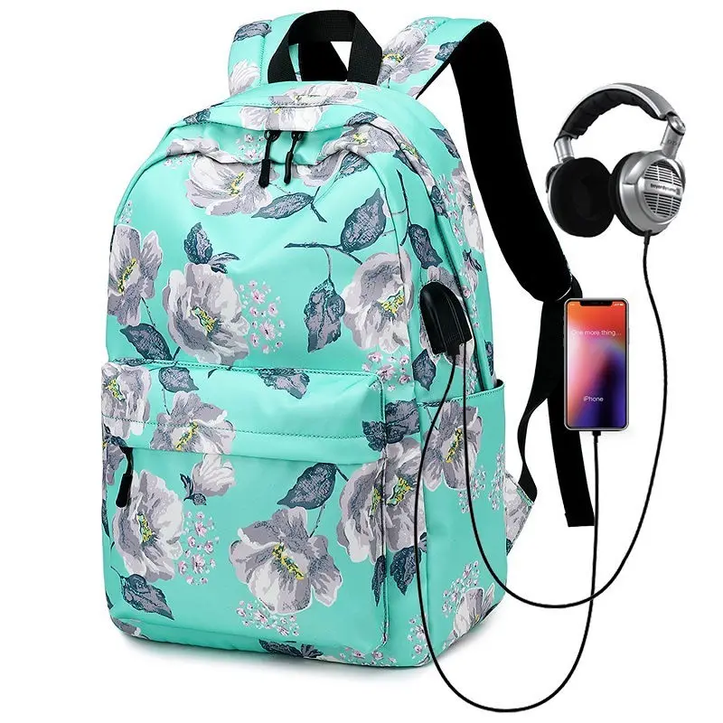 Nylon School Backpacks for Women Bags Ladies Backpack Fashion Designer Female Laptop Backpack Flower Print Teen Girls Book Bags 