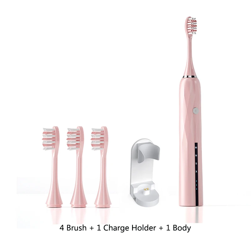 Перезаряжаемая электрическая зубная щетка с автоматическим таймером и прецизионной чистящей щеткой головка звуковая отбеливающая зубная щетка - Color: Pink-4