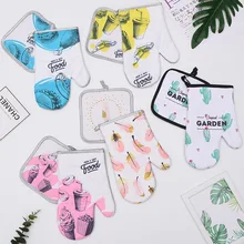 Взрывозащищенные изолированные перчатки из двух частей, перчатки для микроволновой печи, анти-горячий коврик, перчатки с принтом, перчатки для выпечки