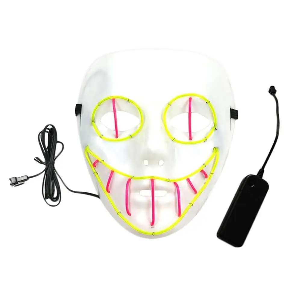 EL Luminous Mask Cold Light Cosplay EL LED Wire Clown Mask Halloween& Carnivals Party Costumes Christmas NewYear Wholesale - Цвет: Фиолетовый