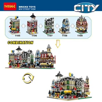 

Decool 1105-1109 5pcs/lot City Mini Street View Houses Christmas Children Gift Building Blocks Bricks Compatible with MOC