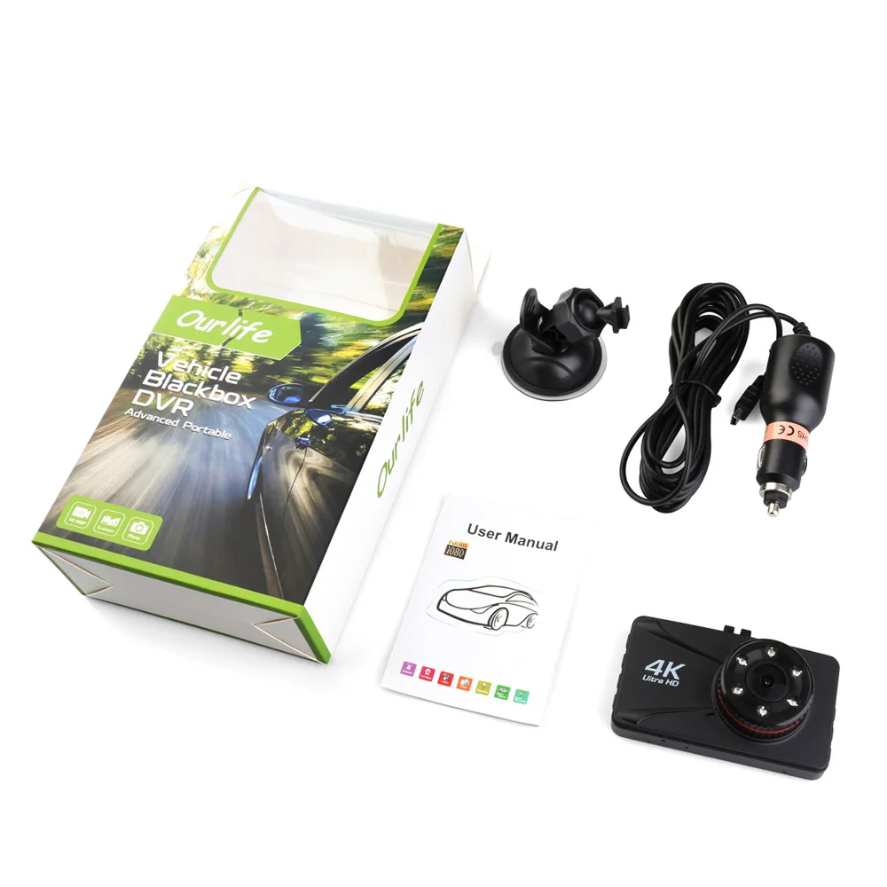 Автомобильный видеорегистратор Camesh Cam 3 ''4 K 1080P Full HD Dash camera 150 градусов Dash Cam Voiture автомобили ночного видения g-сенсор Автомобильная камера рекордер - Название цвета: Черный