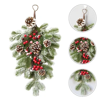 

1Pc Door Decor Festive Realistic Lightweight Pine Cone Branch Rattan Pendant for Party