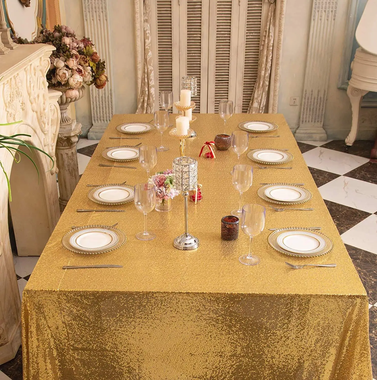 4ftx6ft Gold Sequin Tablecloth Polyester Tablecloth Around The