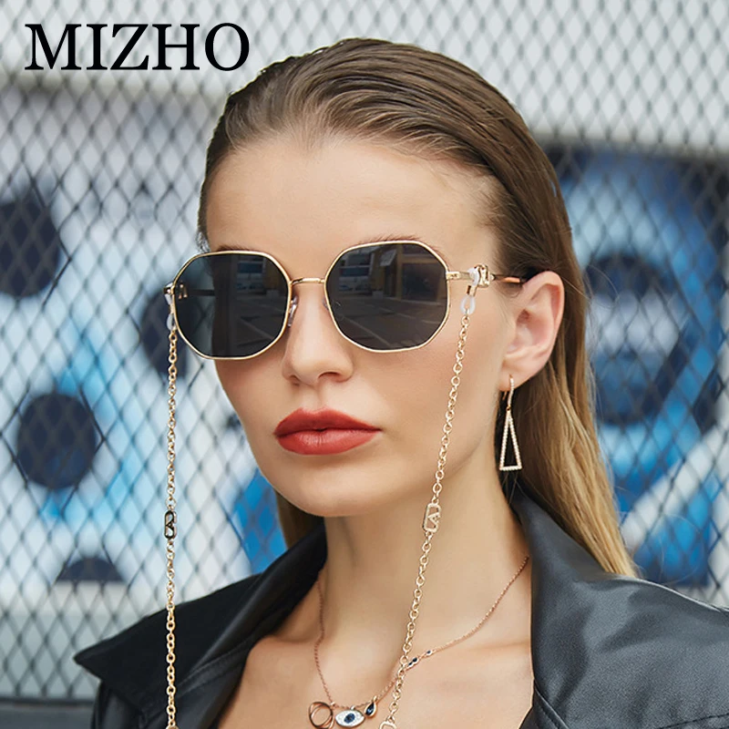 

MIZHO Fashion Unique Polygon With Chain Sunglasses Women Vintage Classic Sunglasses Female Luxury Brand Designer Chain Eyewear