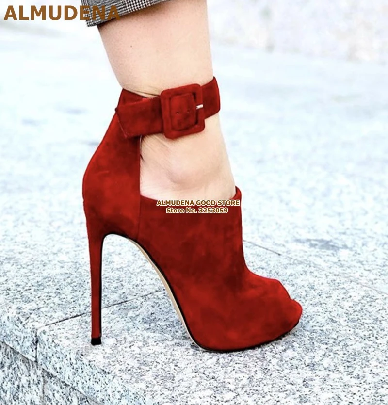 burgundy open toe booties