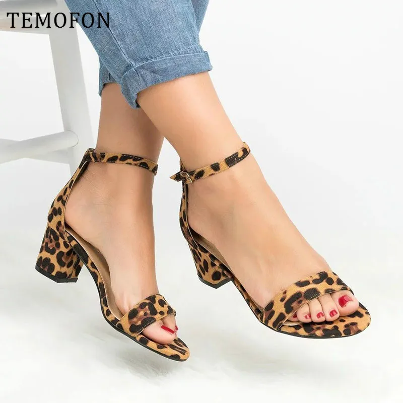 leopard block heels