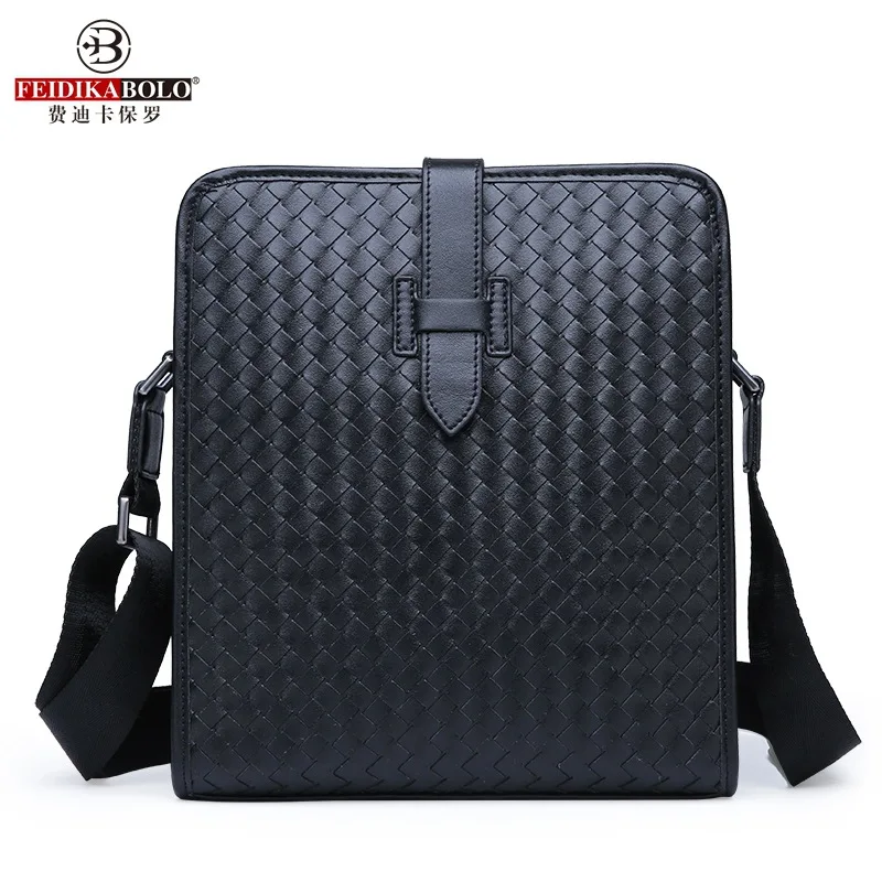 

Entirely Handmade Weaving 2018 New Style PU Leather MEN'S Single-shoulder Bag Fashion Verticle Casual Men Bag