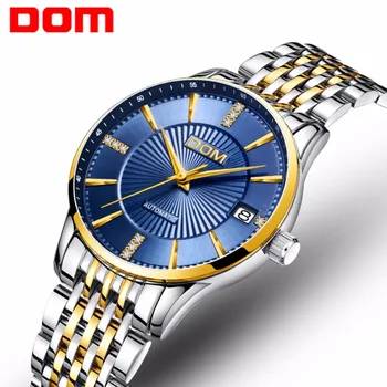 

new DOM Women Mechanical Watch Fashion Stainless Steel Blue Dial Watch Luxury Waterproof Female Automatic Clock Montre Femme