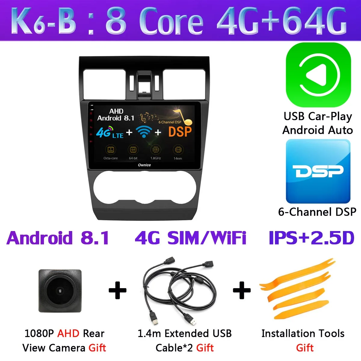 360 ° панорамный 4+ 64G Android 9,0 Автомобильный мультимедийный радио для Subaru XV Forester 2013- головное устройство gps навигация SPDIF DSP CarPlay - Цвет: K6-B-CarPlay
