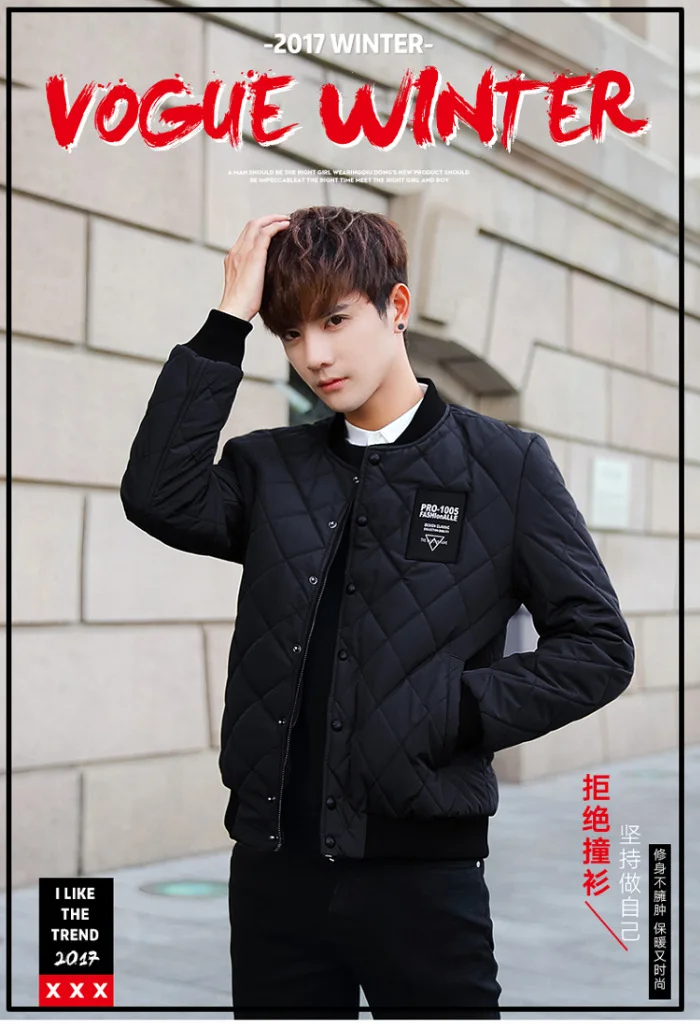 Now Autumn& Winter Men Thick Baseball Collar Korean-style Slim Fit down Jacket Cotton-padded Clothes Youth Trend Large Size Cot