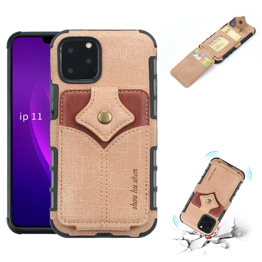 

Case for iPhone 11 Pro Max XR XS 10S Max X 8 7 6 6S Plus Case Card Slot Fabric PU Leather Cover Pouch for iPhone 11 Fundas Cover