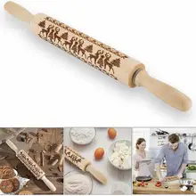 Деревянный 3D Рождество тиснение Скалка выпечки печенье лапша печенье, фондан, пирог выгравированы ролик Олень Снежинка кухонный инструмент