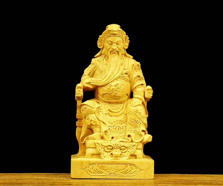 4," Китайская коробка-деревянная ручная резьба Дракон воин Guan Gong Yu Богатство Бог Статуя