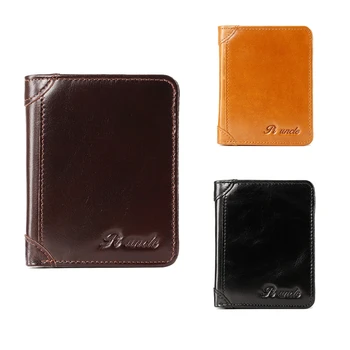 

PI UNCLE Multifunctional Leather Casual Men Short First Layer Leather Youth Driver's License Wallet Card Bag Thin Section