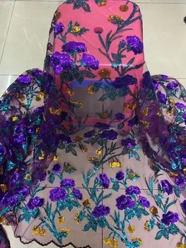 

(5yards/lot) Multicolors Latest African french lace Sequin embroidery Swiss tulle fabric Nigeria Ghana bridal church cloth dress