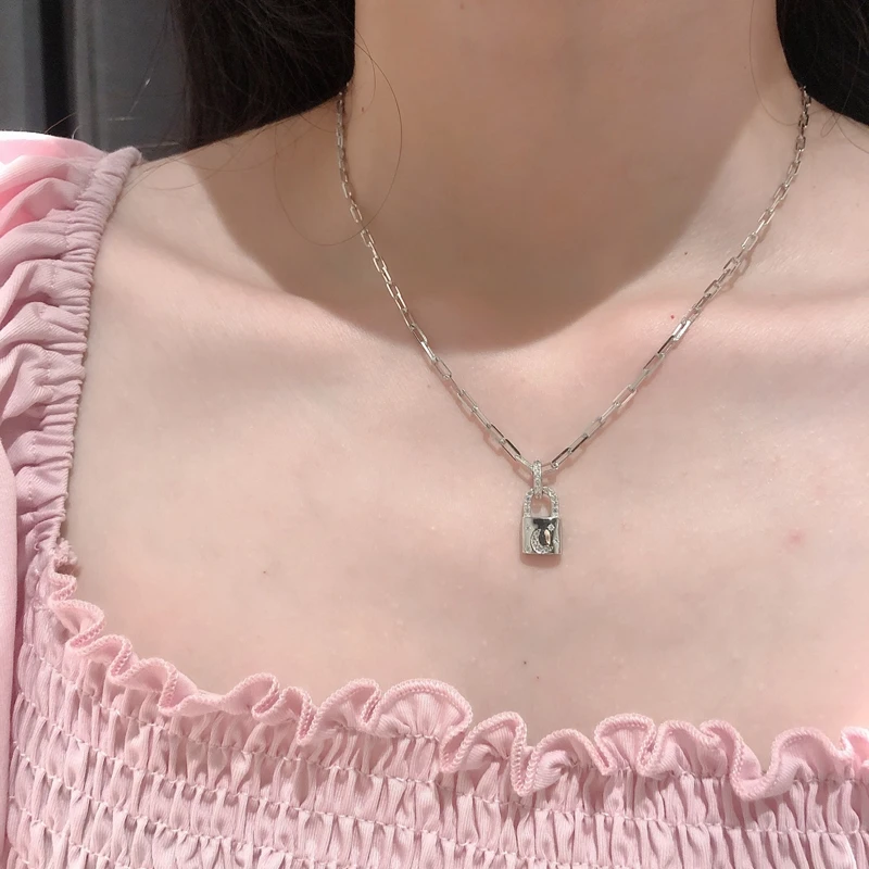 Silvology 925 Sterling Silver Zircon Moon Lock Pendant Necklace for Women Wide Chain Luxury 2020 Fashionable Jewelry | Украшения и