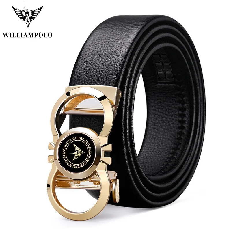 

WilliamPolo 2021 full-grain leather Brand Belt Men Top Quality Genuine Luxury Leather Belts Strap Male Metal Automatic Buckle