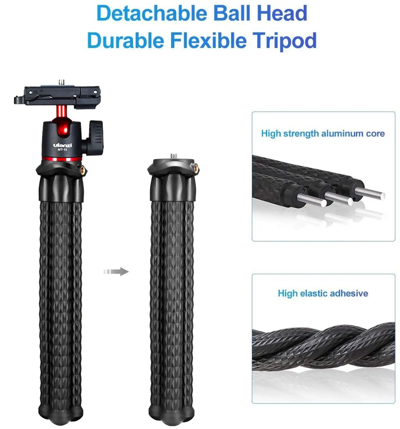 Trípode MT-11 de pulpo para cámara DSLR, brazo mágico desmontable, cabeza de bola, Zapata caliente, Clip para teléfono