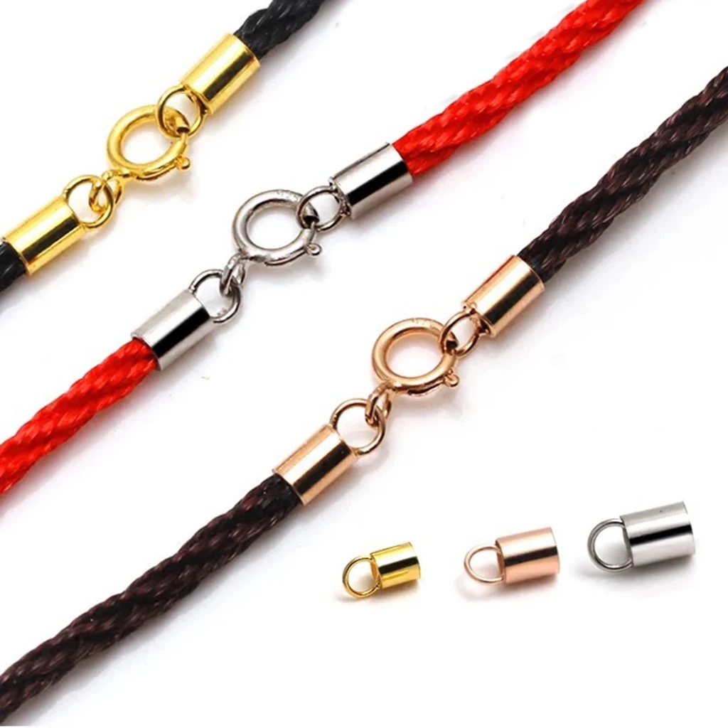 5pcs 925 Sterling silver color 3mm Inner Dia Necklace Bracelet Leather Cord End Caps Tassel Crimp End Connector DIY Jewelry Findings
