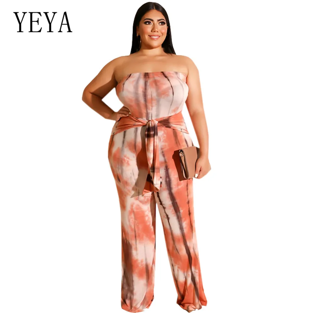 

YEYA Plus Size 4XL 5XL Sexy Strapless Off Shoulder Maxi Jumpsuits Femme Sleeveless Big Size Playsuits with Belt Vintage Rompers