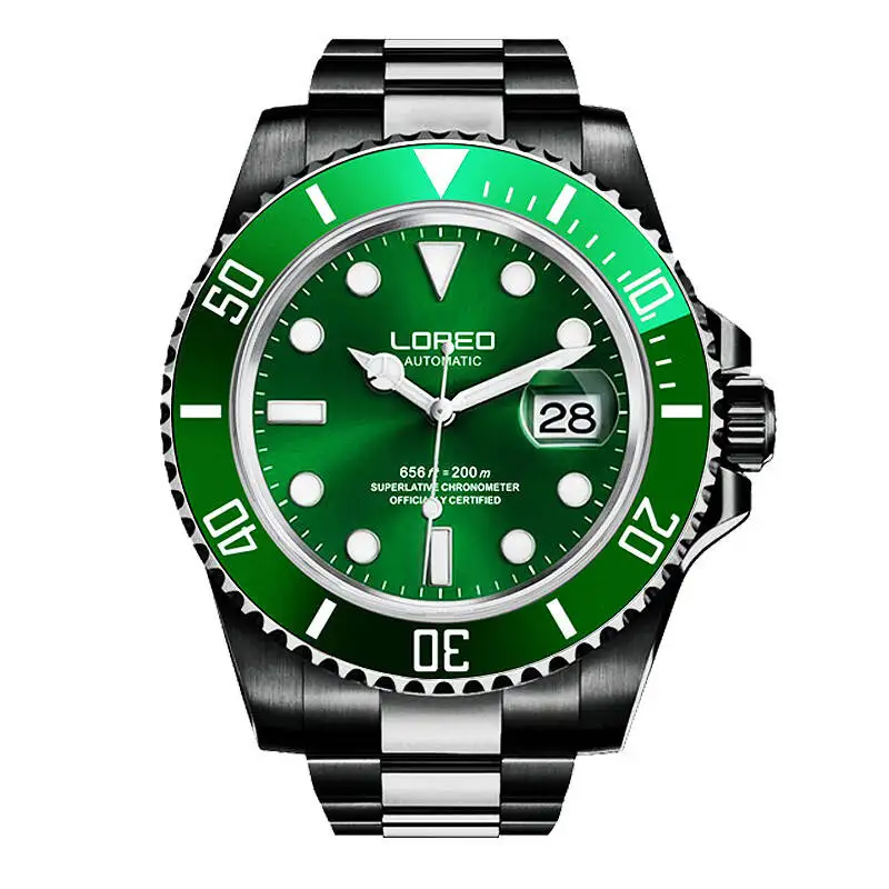LOREO 9201 Германия 200 м archetype diver's watch автоматический самоветер светящийся сапфировый бриллиант из нержавеющей стали diver's sport - Цвет: green dial