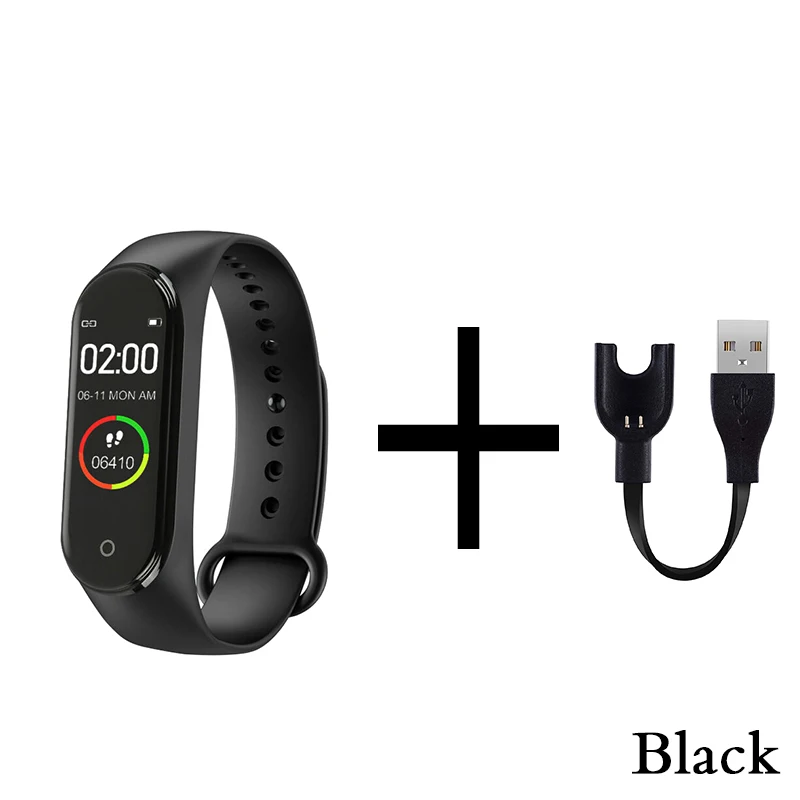 Модный браслет M4, Bluetooth, умный, водонепроницаемый, цветной браслет, измеритель артериального давления, мониторинг сна, информация, напоминание, часы - Цвет: black