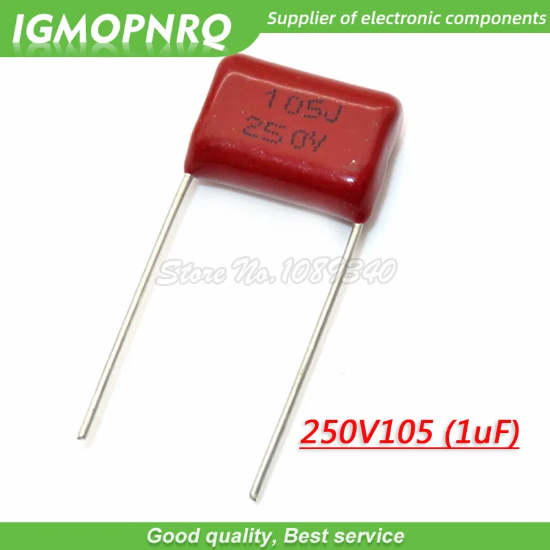 10 шт. 250V105J шаг 15 мм 250 в 105 1 мкФ CBB полипропиленовый пленочный конденсатор
