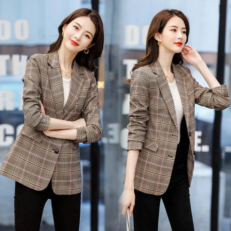 

Retro Plaid Small Suit Coat Women's Korean-style 2020 Spring New Style Elegant Slim Fit Thin Blazer