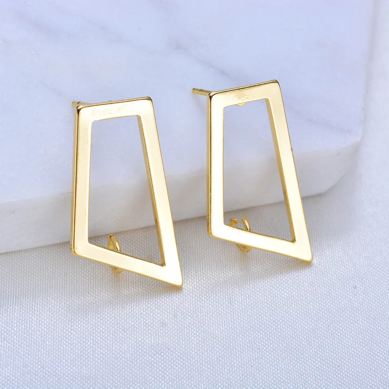 

50pcs Earrings Post Connector Linker Simple Geometry Designs Base Findings DIY 24K Gold Color Metal Hanging Earring Supplies