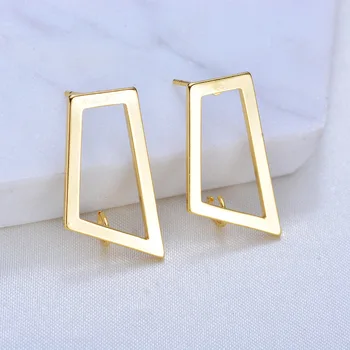 

50pcs Earrings Post Connector Linker Simple Geometry Designs Base Findings DIY 24K Gold Color Metal Hanging Earring Supplies