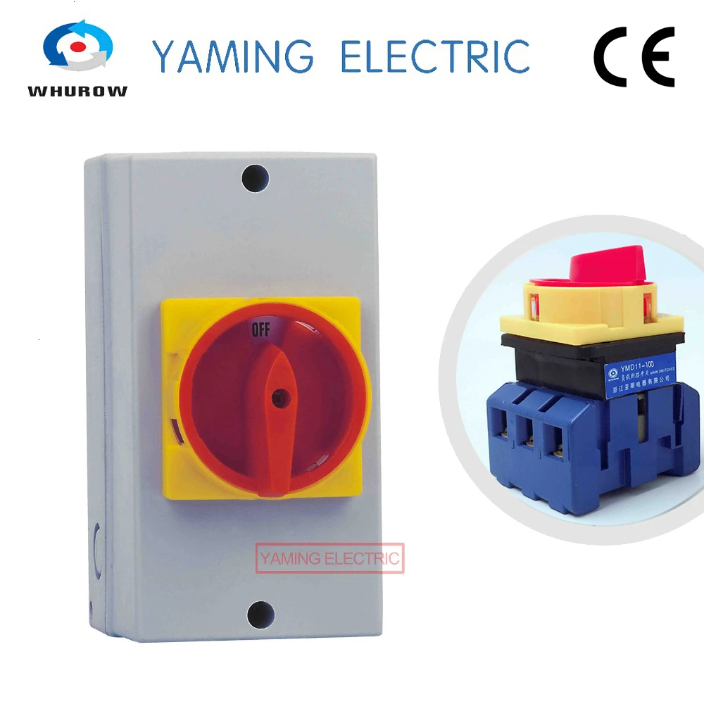 

YMD11-100 Cam Isolating Switch ON-OFF 2 Positions Changeover Selector With Screws Padlock 100A 3P Silver Contact 6 Terminals