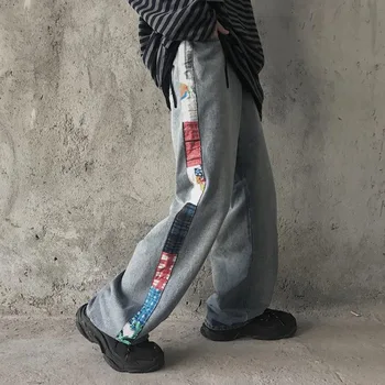 

2019 Autumn New Korean Version Of Japanese Loose Men's BF Retro Nostalgia Side Patchwork Straight Trend Wild Couple Jeans