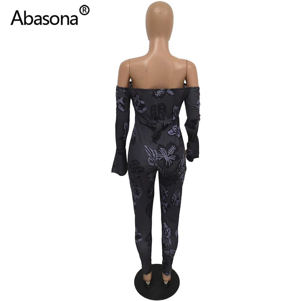 Abasona, осень, зима, женский комбинезон с длинным рукавом, цветочный принт, женский комбинезон, длинные штаны, комбинезоны, вечерние, для ночного клуба, черный