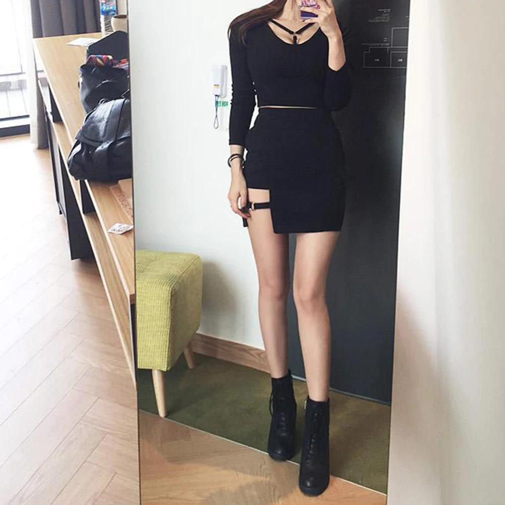 Korean Style Black Package Hip Skirts Irregular Hem Pencil Micro Skirt Sexy Slim Women Bodycon Party Skirts Black