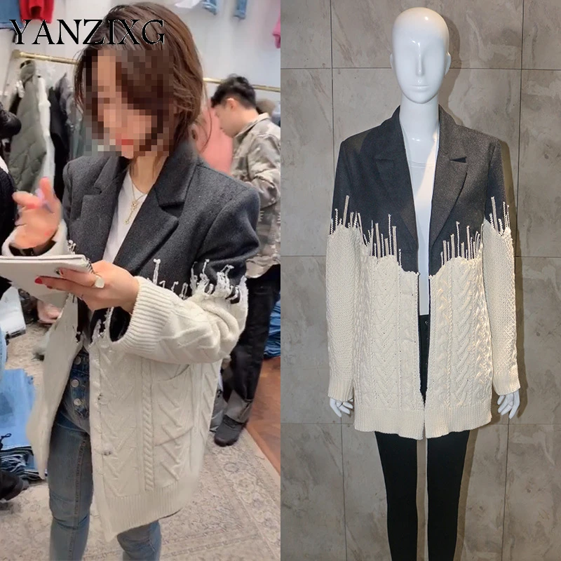 

2019 New Spring Fashion High Street Jacket Patchwork Contrast Colors Full Sleeve Single Breasted Loose Jacket E339