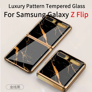 

Fold Case For Samsung Galaxy Z Flip Luxury Pattern Tempered Glass Hard Protective Cover For Samsung Z flip F7000 F700F Cover