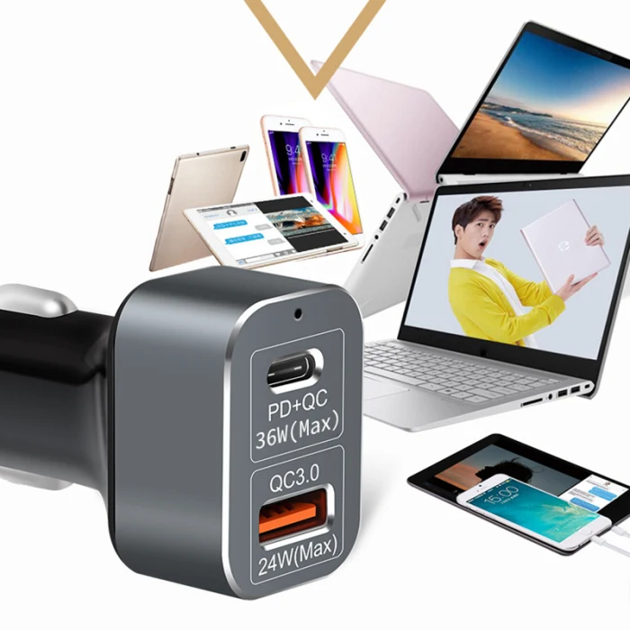 60 Вт QC PD 3,0 Автомобильное зарядное устройство адаптер двойной порт usb type C Быстрая зарядка для универсальных телефонов GV99