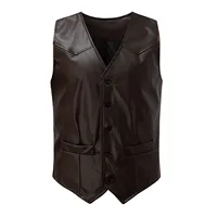 Men's Vest Retro V-neck Solid Color Pocket With Button Leather Vest For Male Casual Business Wear Tops Autumn Men v-neck Vest - Image 6