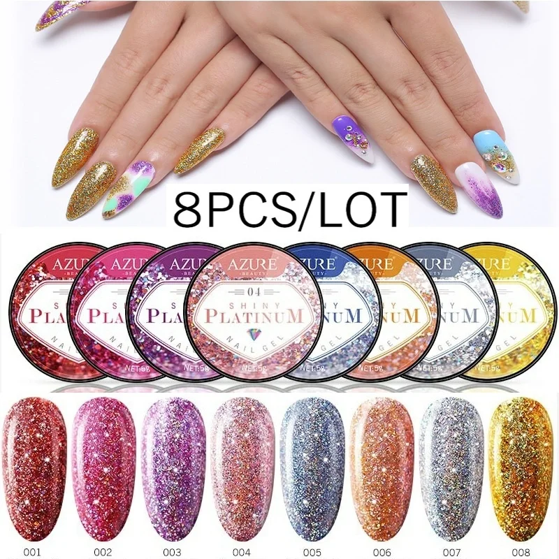 

Azure Beauty Platinum Glitter UV Gel Nail Polish Shiny Sequins Hybrid Gel Led Soak Off Nail Enamel Semi Permanent Led Gel Enamel