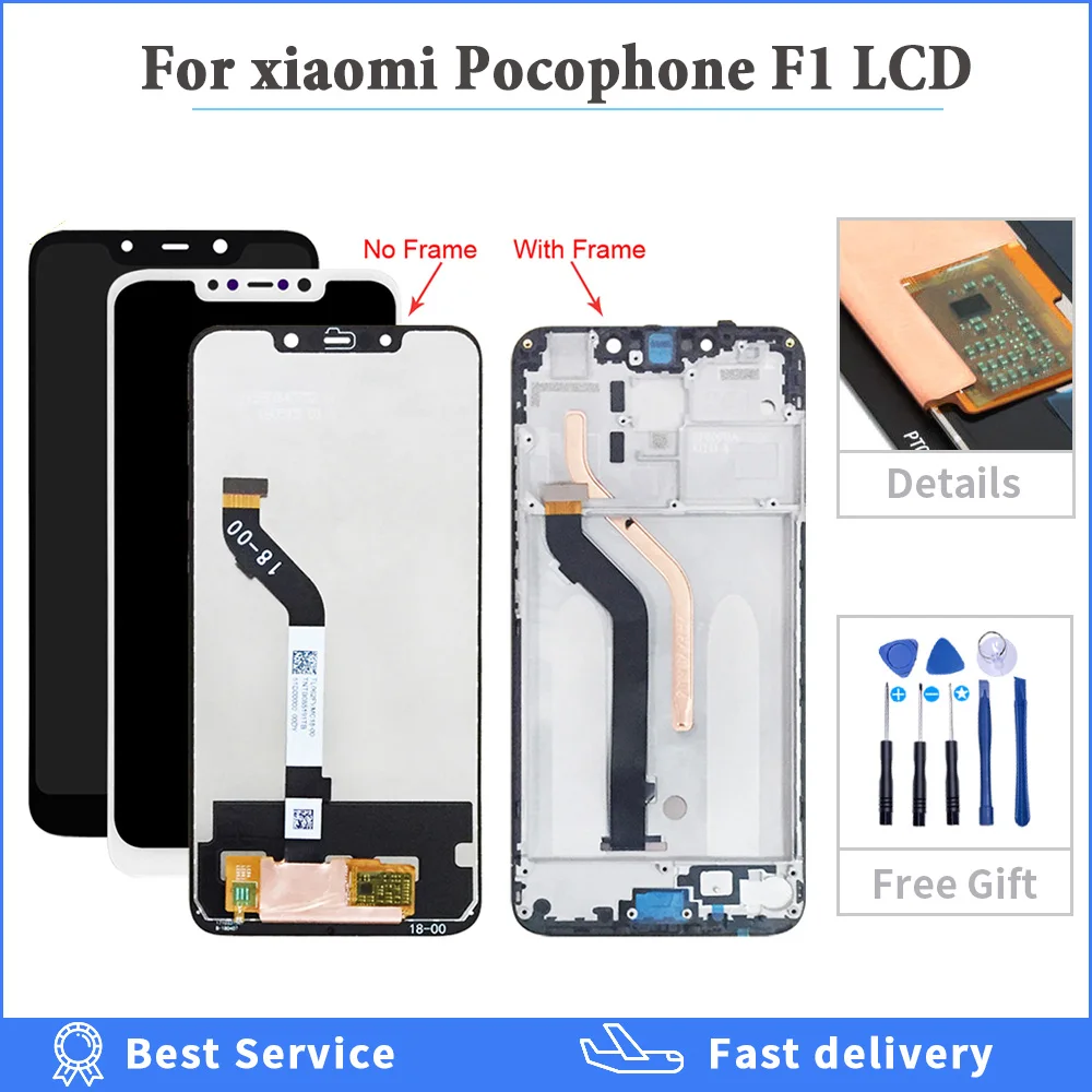 

100% tested screen with Frame For 6.18" Xiaomi poco F1 LCD Display Touch Screen Digitizer Assembly for xiaomi mi Pocophone F1