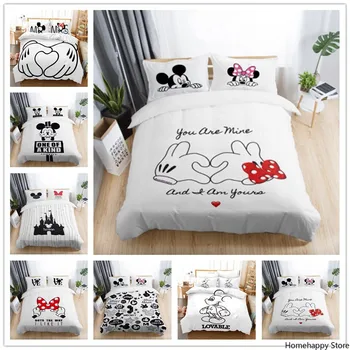 

3pcs Black White Bedding Set Mickey Minnie Duvet Cover Home Textile Couple Wedding Quilt Set Adult King Size Bedding Set