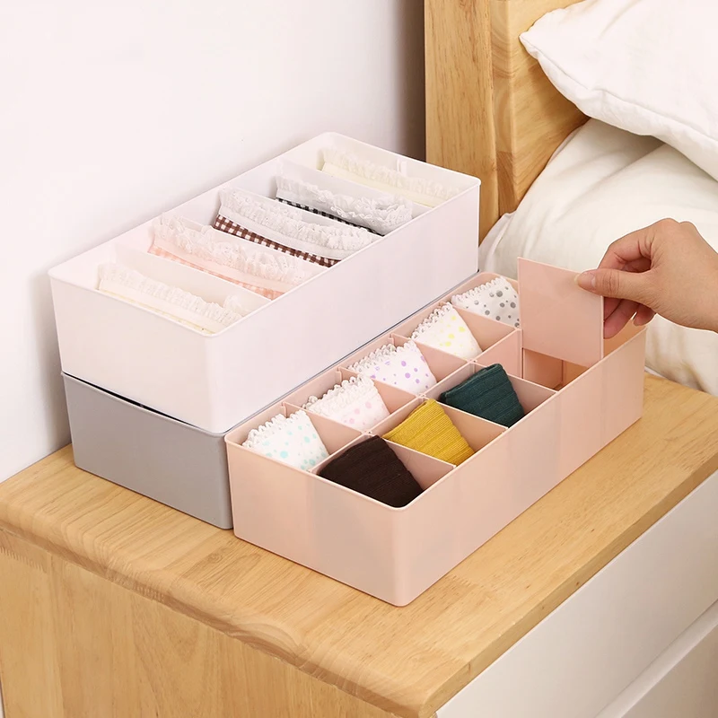 2Pcs Underwear Storage Box for Ties Socks Shorts Bra Closet Organizer Divider Drawer Multiple Grids Can Adjust the Part
