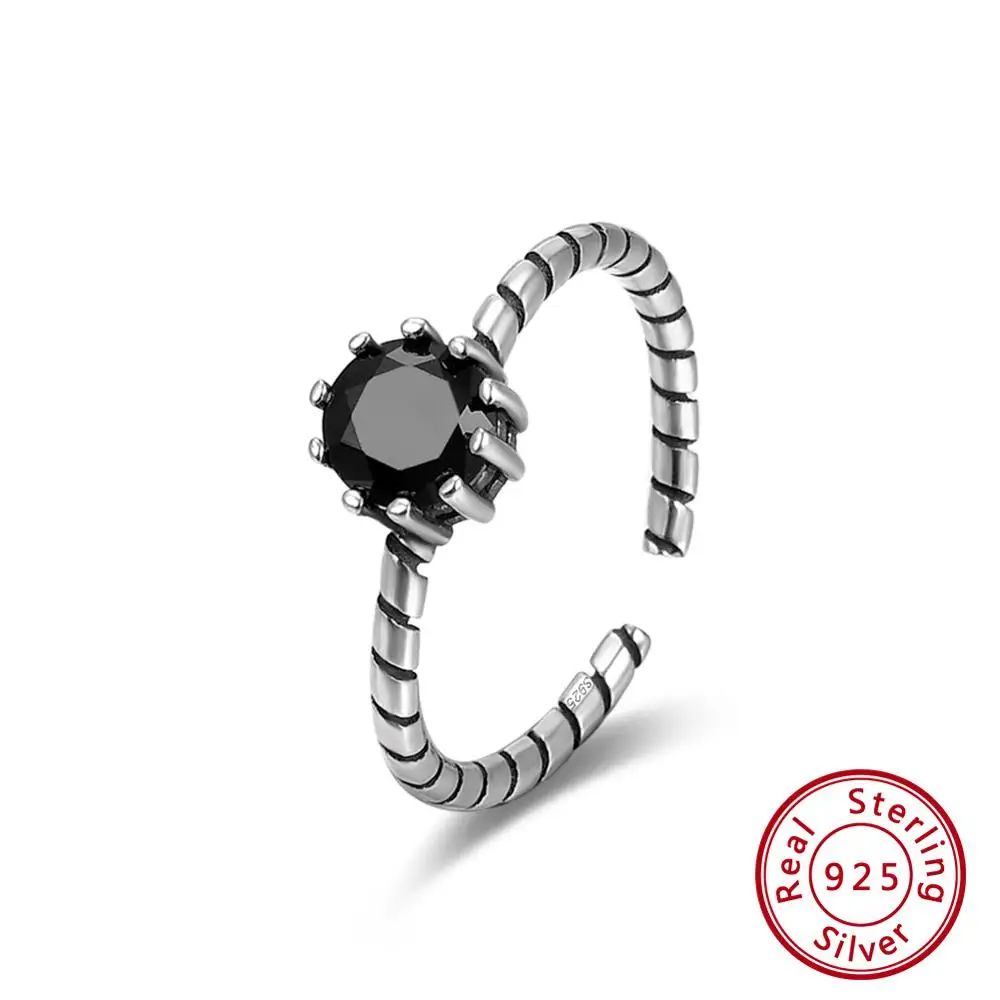 Black Zircon Effie queen женские кольца из стерлингового серебра 925 пробы с черным кубическим Цирконом ААА регулируемое кольцо из окисленного серебра Вечерние ювелирные изделия Anel BR119 - Цвет камня: Black Zircon